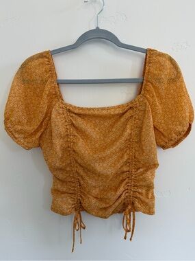 Lush Floral Ruched Square-Neck Puff Sleeve Crop Top Blouse Size Medium